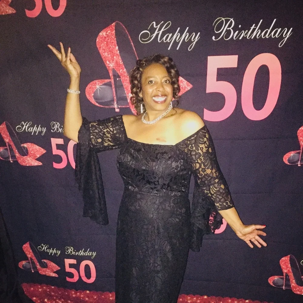 50th Birthday Photo Backdrop Red High Heels 8x8Ft